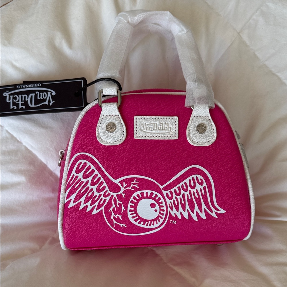 Von Dutch Fuchsia and White Mini Bag